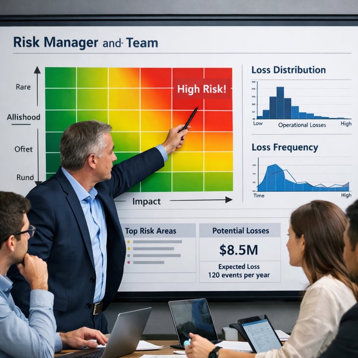 Risk Manager Analyzes Heatmap Dashboard with Operational Loss Distributions-1